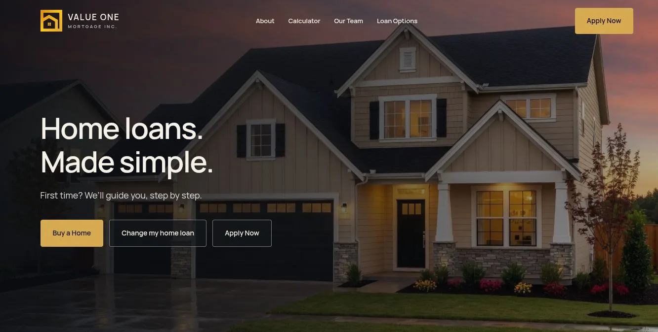 Value One Mortgage website preview